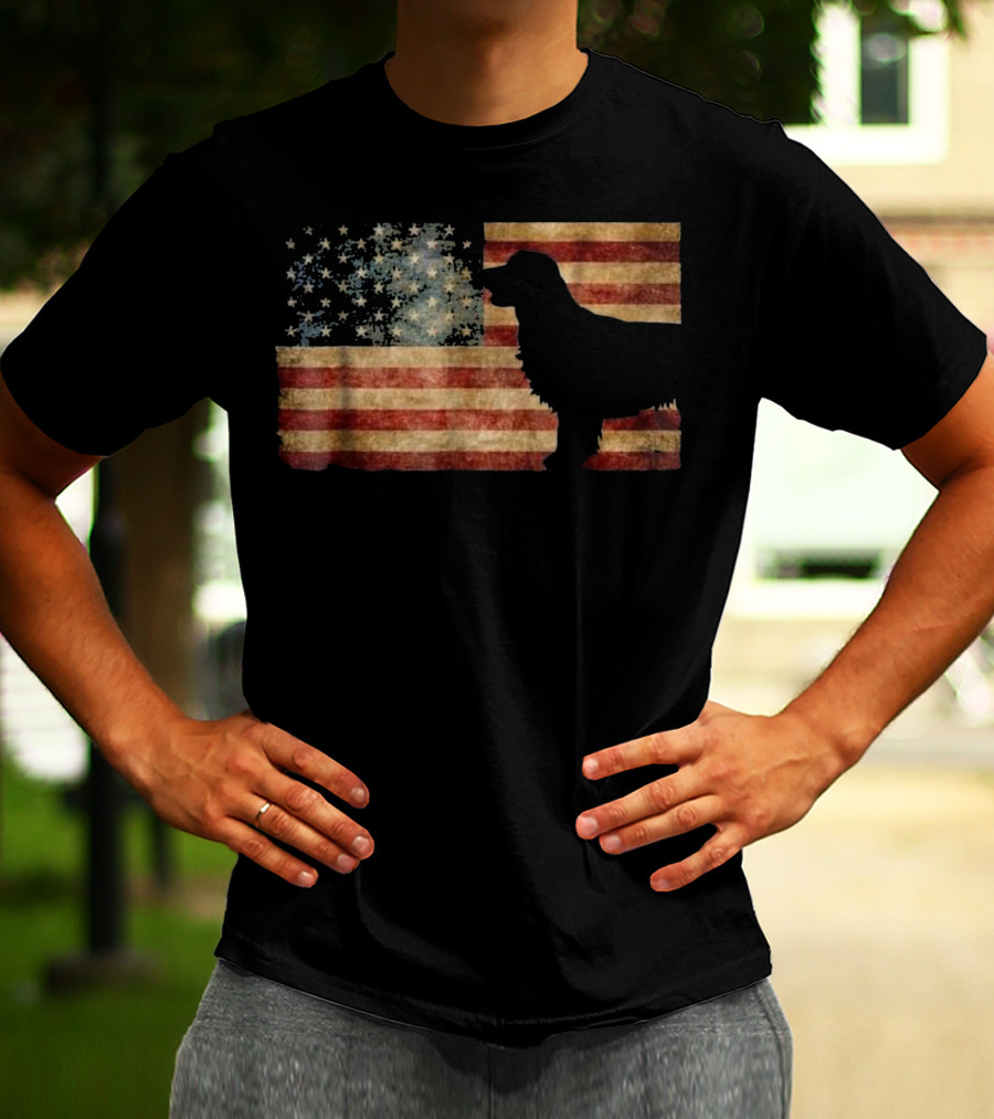 Golden Retriever Silhouette American Flag T-Shirt