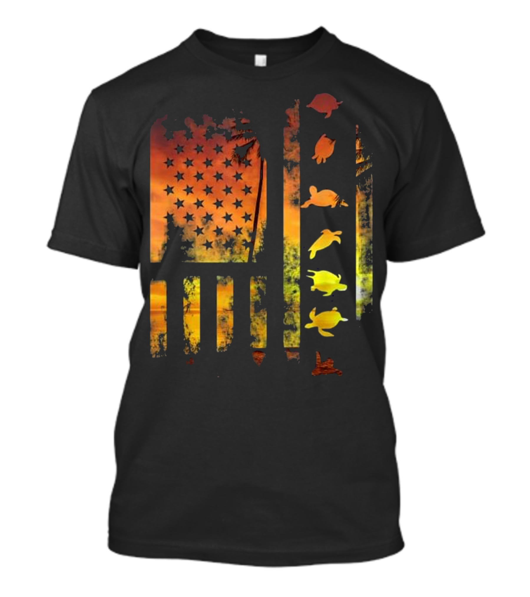 American Flag Sunset Sea Turtle T-Shirt