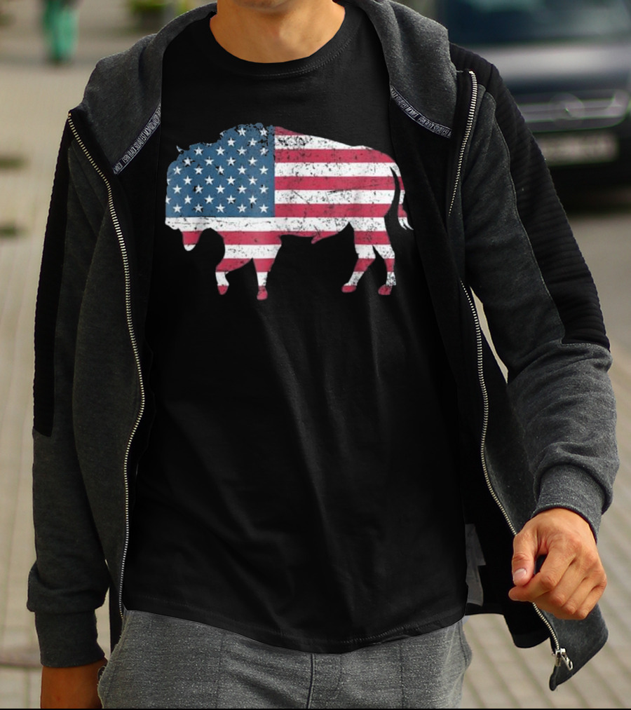 American Flag Buffalo USA Patriotic Bison T-Shirt