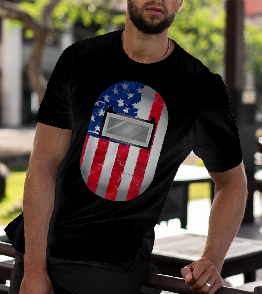 American Welder US Flag Helmet Welding Prowess T-Shirt