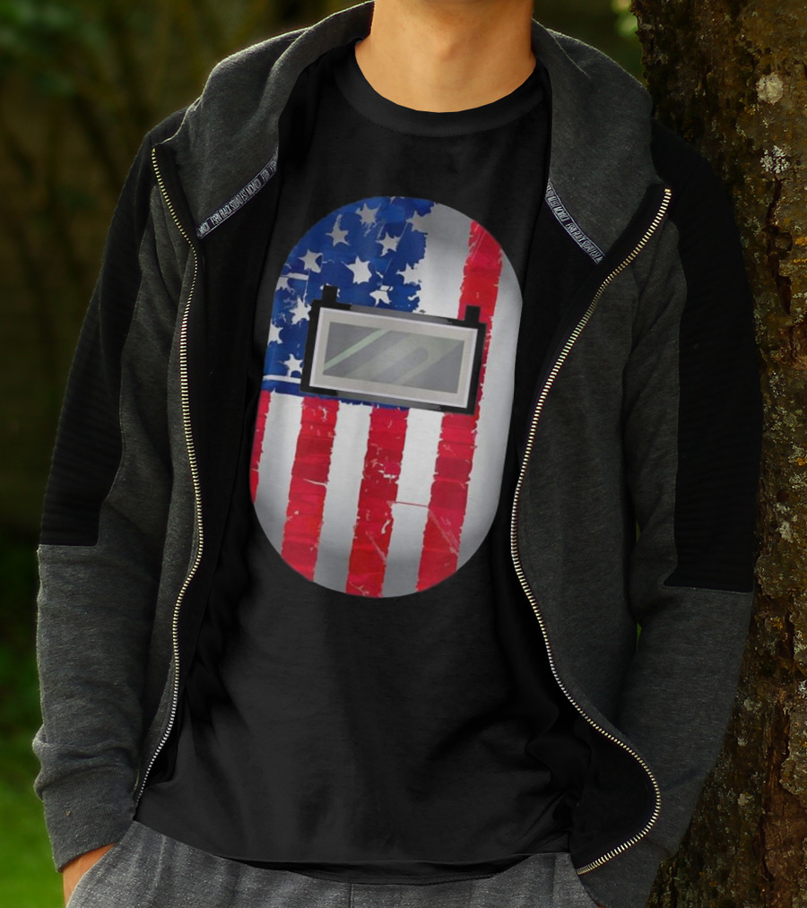 American Welder US Flag Helmet Welding Prowess T-Shirt