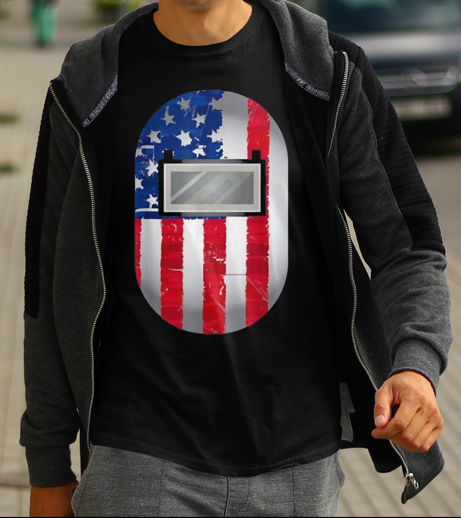 American Welder US Flag Helmet Welding Prowess T-Shirt