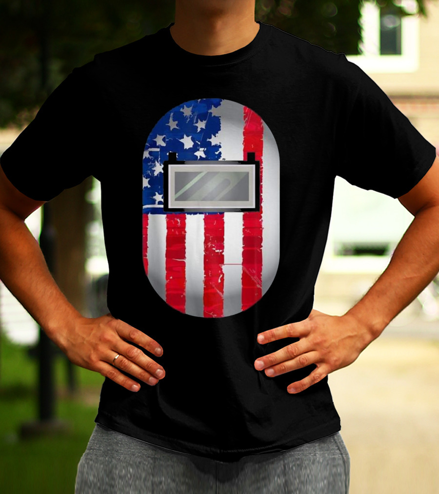 American Welder US Flag Helmet Welding Prowess T-Shirt