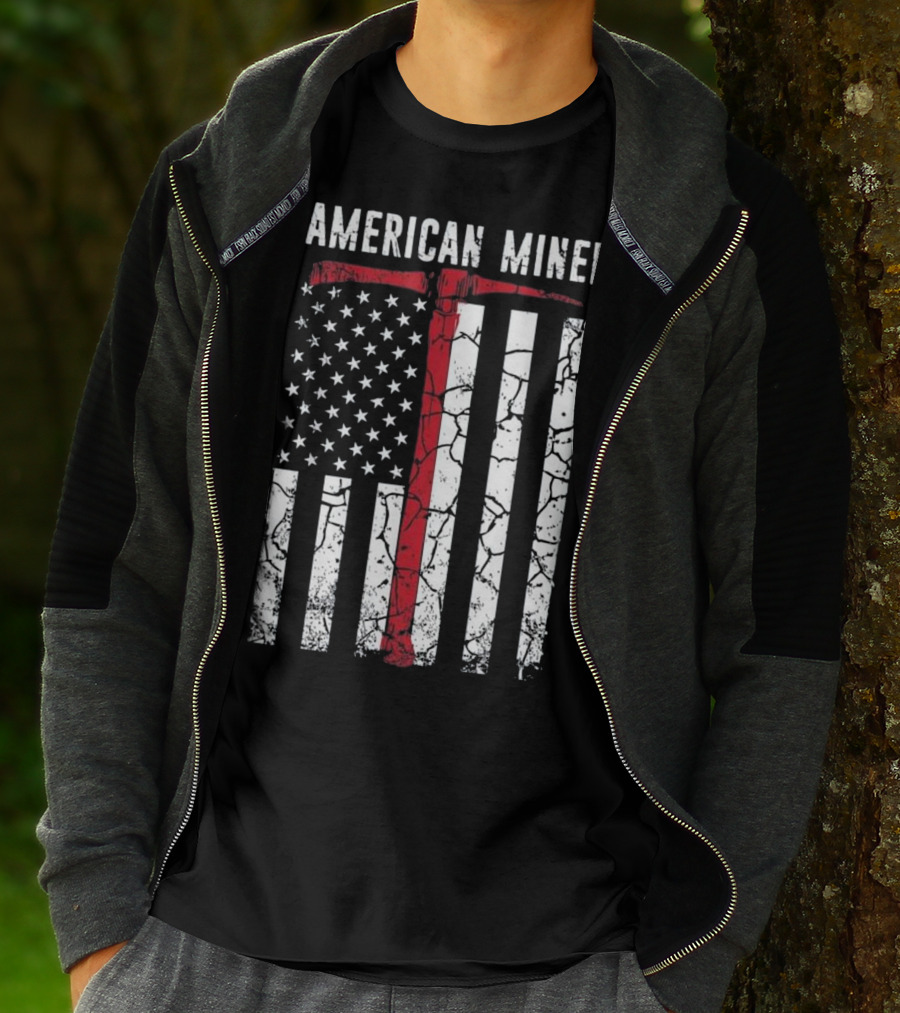 American Miner Coal Gold Flag Axe T-Shirt