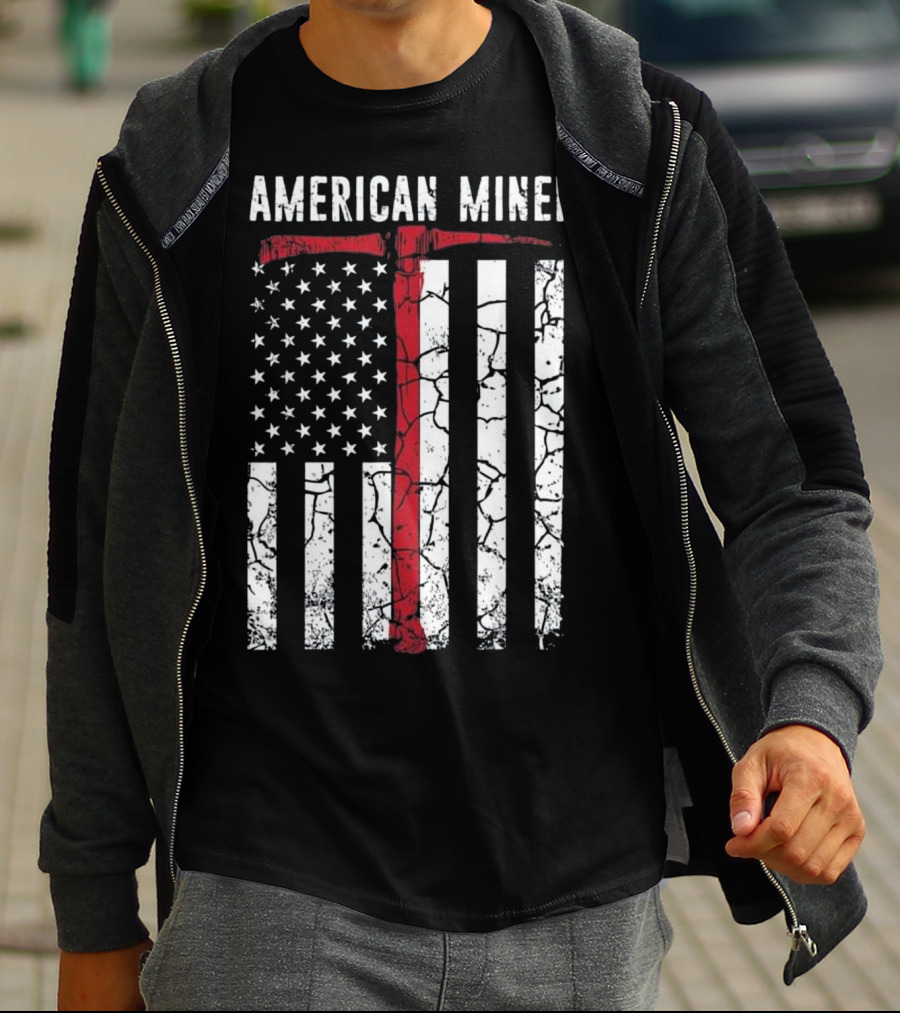 American Miner Coal Gold Flag Axe T-Shirt