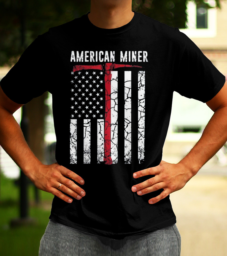 American Miner Coal Gold Flag Axe T-Shirt