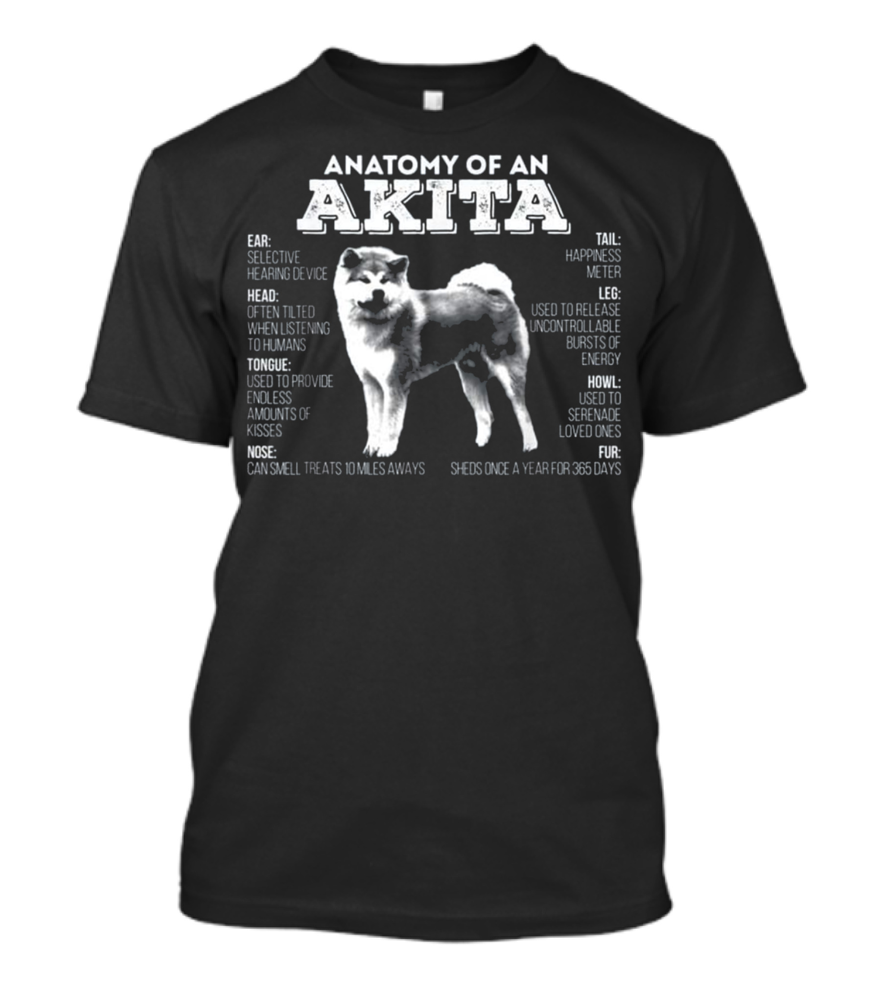 Anatomy Of An Akita Selective Hearing Device Happiness Meter Uncontrollable Energy Endless Kisses T-Shirt