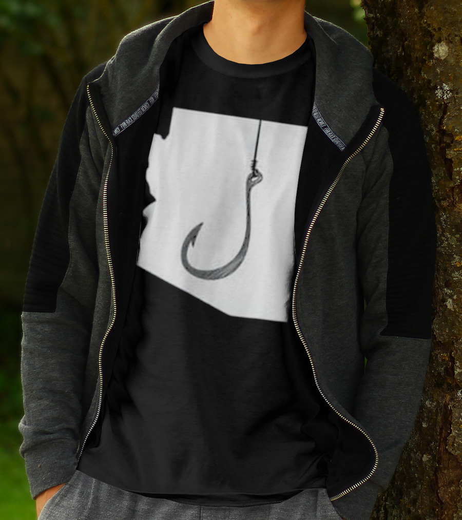 Arizona State Outline Fishing Hook Novelty T-Shirt