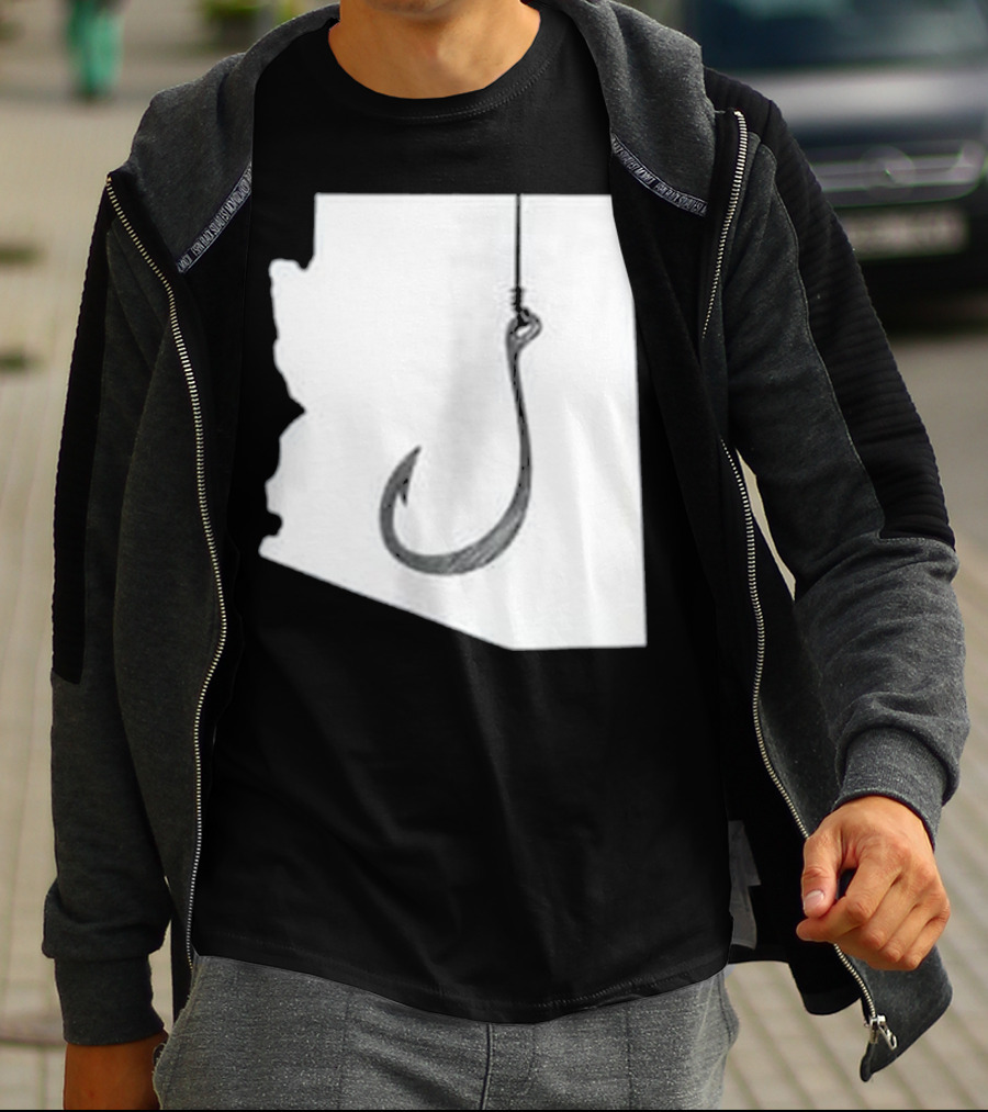 Arizona State Outline Fishing Hook Novelty T-Shirt