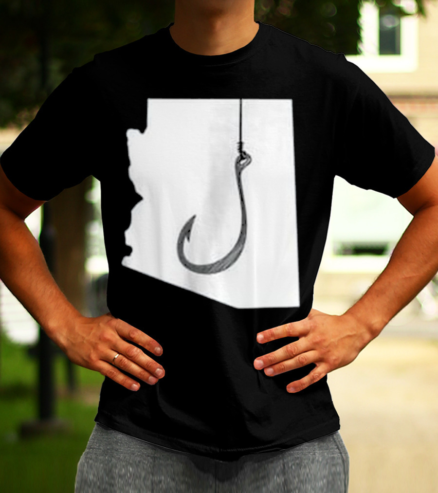 Arizona State Outline Fishing Hook Novelty T-Shirt