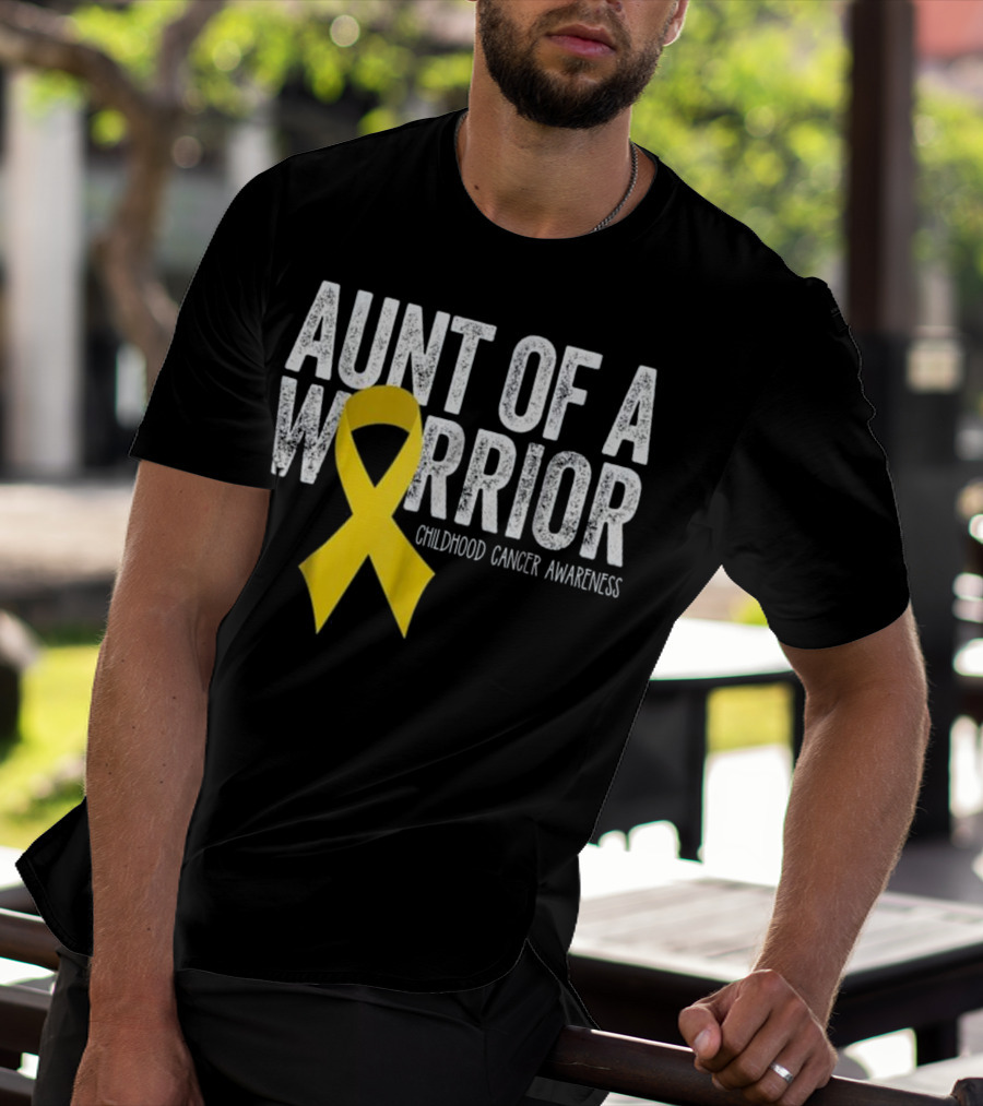 Aunt Of A Warrior Childhood Cancer Awareness Yellow T-Shirt