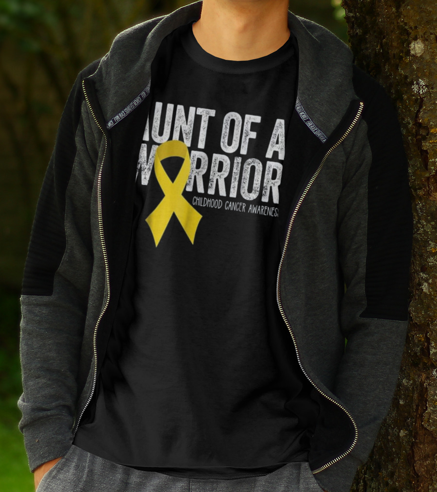 Aunt Of A Warrior Childhood Cancer Awareness Yellow T-Shirt