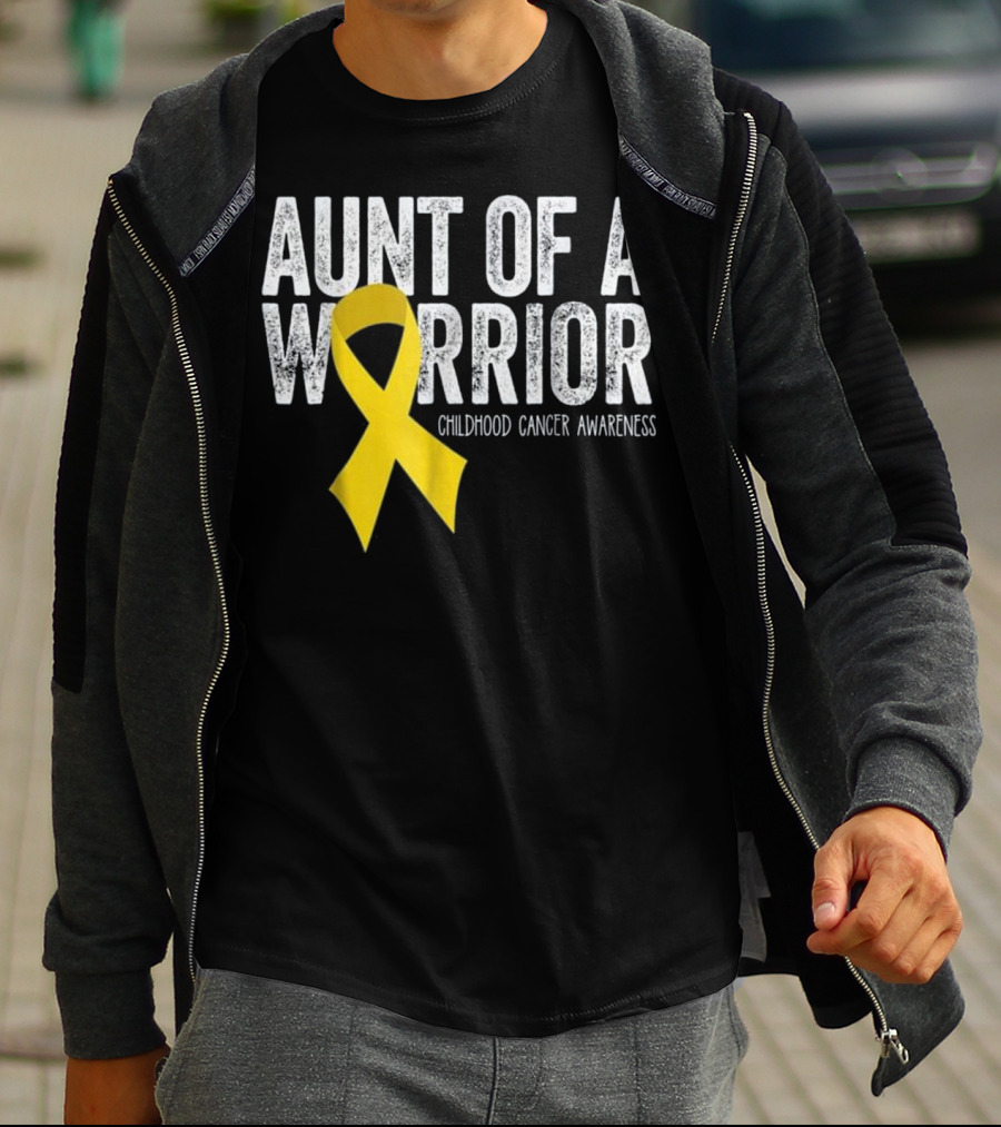 Aunt Of A Warrior Childhood Cancer Awareness Yellow T-Shirt