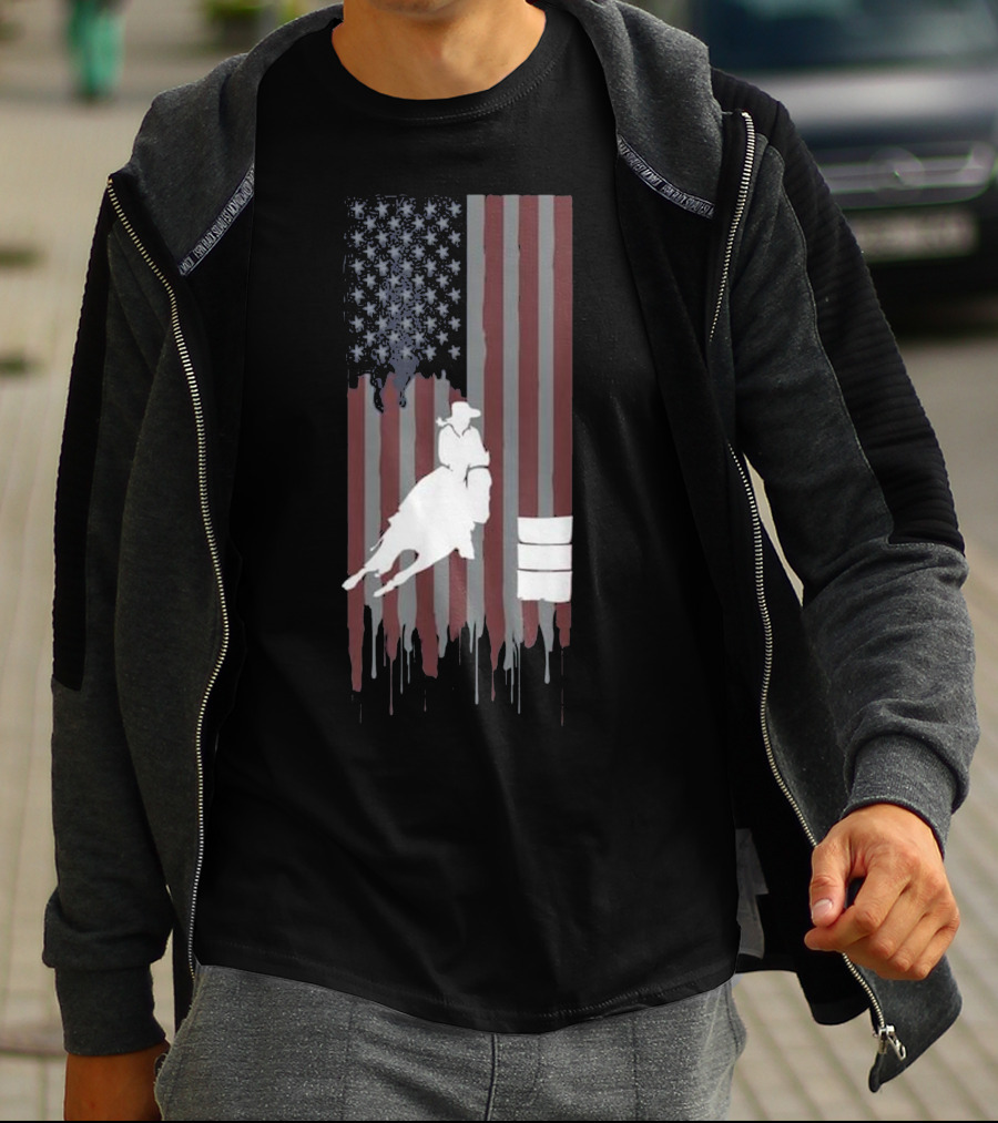 Barrel Racing Horse Lovers American Flag T-Shirt
