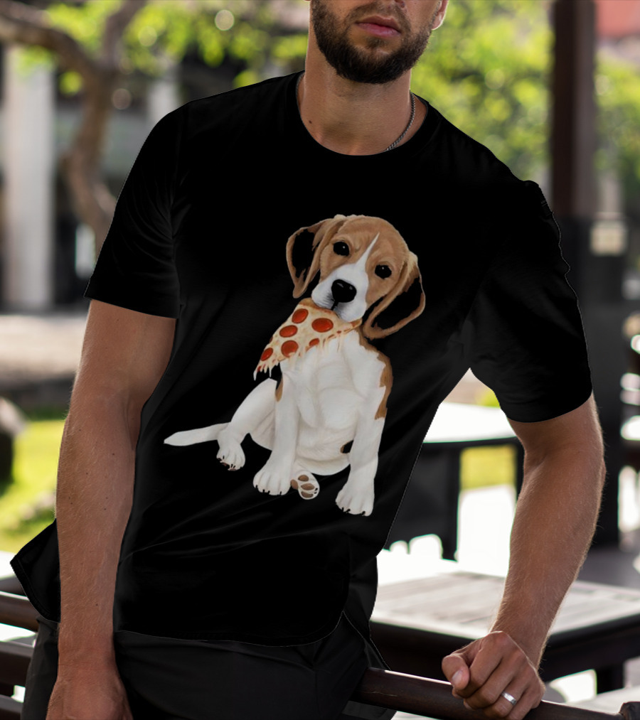 Beagle Eating Pizza Slice In Mouth T-Shirt