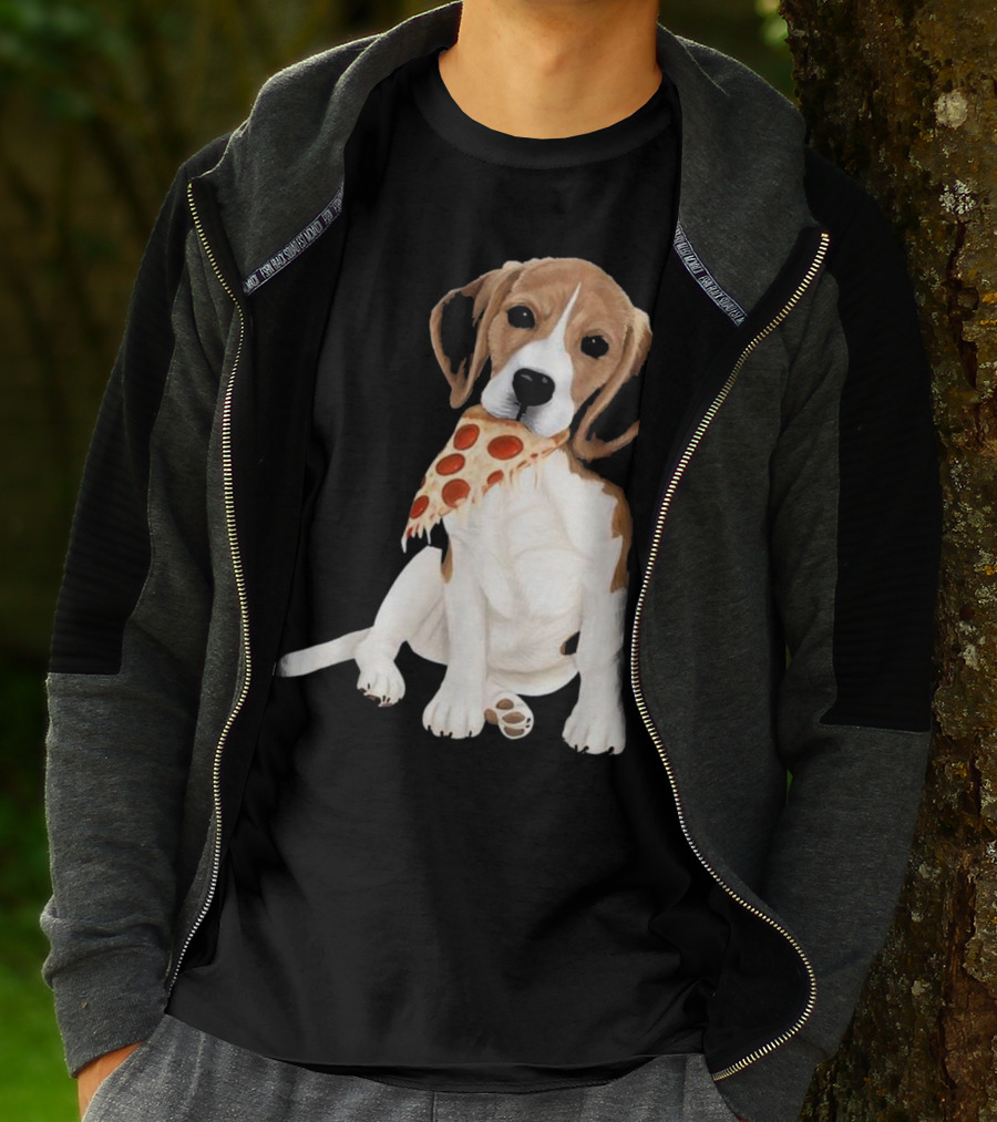 Beagle Eating Pizza Slice In Mouth T-Shirt
