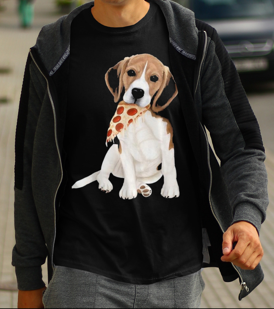 Beagle Eating Pizza Slice In Mouth T-Shirt