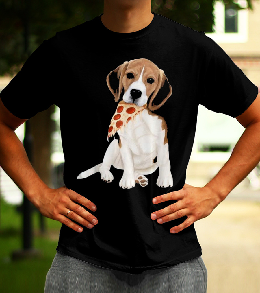 Beagle Eating Pizza Slice In Mouth T-Shirt