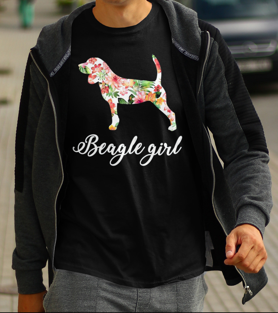 Beagle Girl Floral Pattern Beagle Lovers T-Shirt