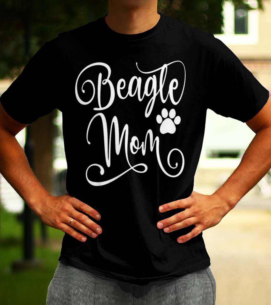 Beagle Mom Dog Lover White Script Paw Prints T-Shirt