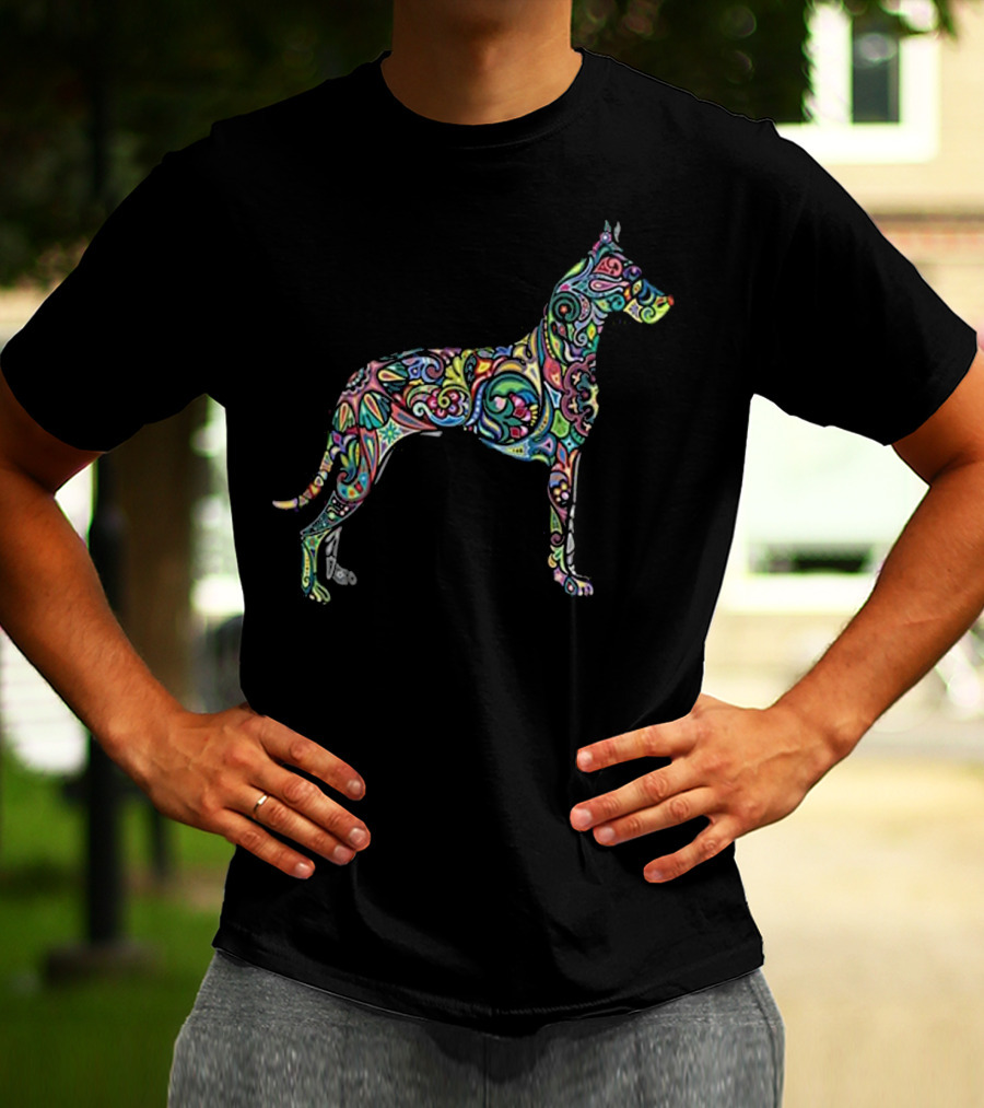 Colorful Artistic Great Dane Dog Totem Tattoo T-Shirt
