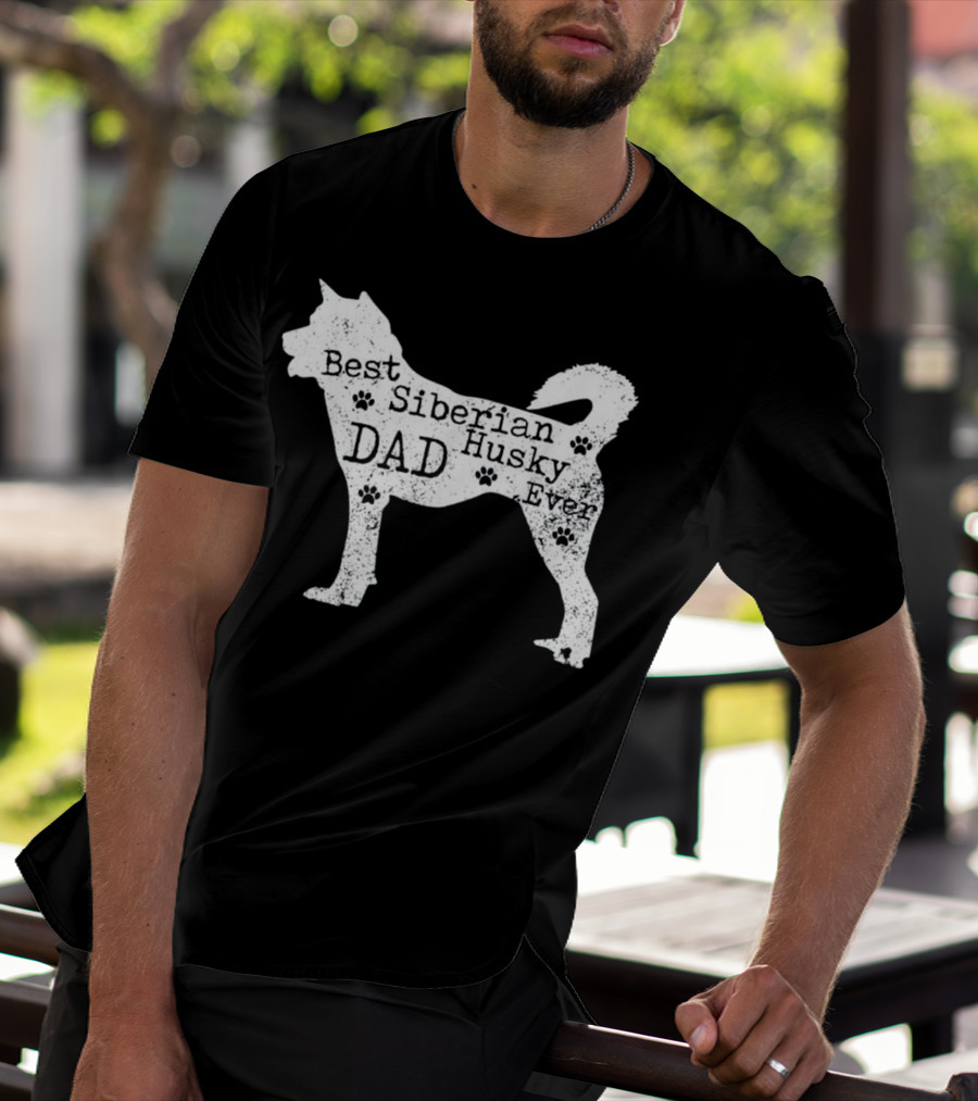 Best Siberian Husky Dog Dad Ever With Paw Prints T-Shirt