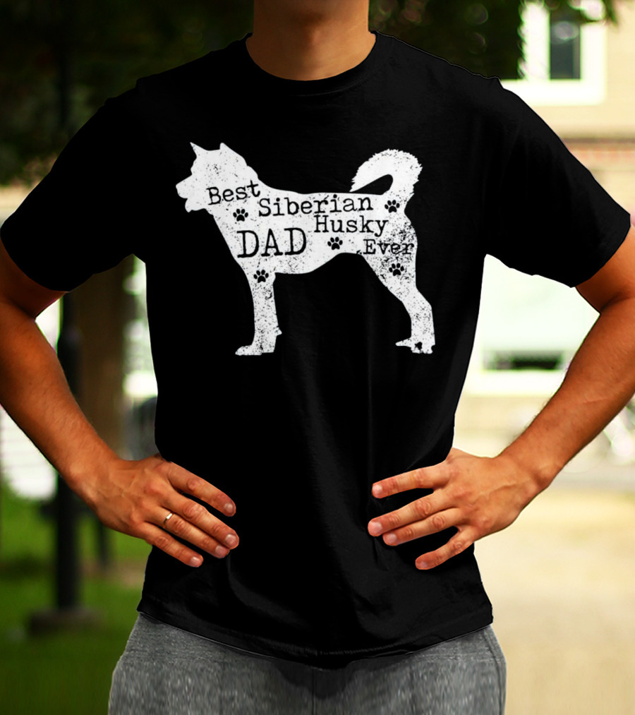 Best Siberian Husky Dog Dad Ever With Paw Prints T-Shirt