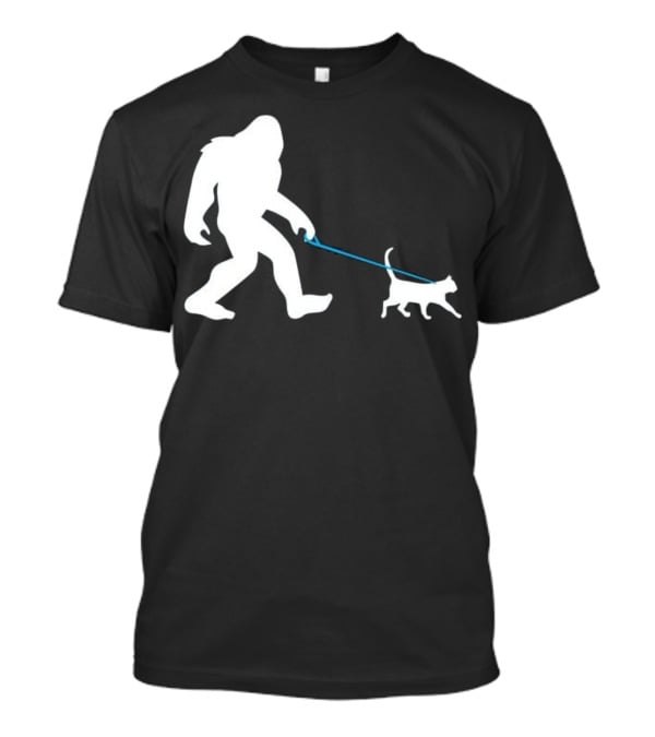 Bigfoot Walking Cat Funny Cute Sasquatch Silhouette Leash T-Shirt