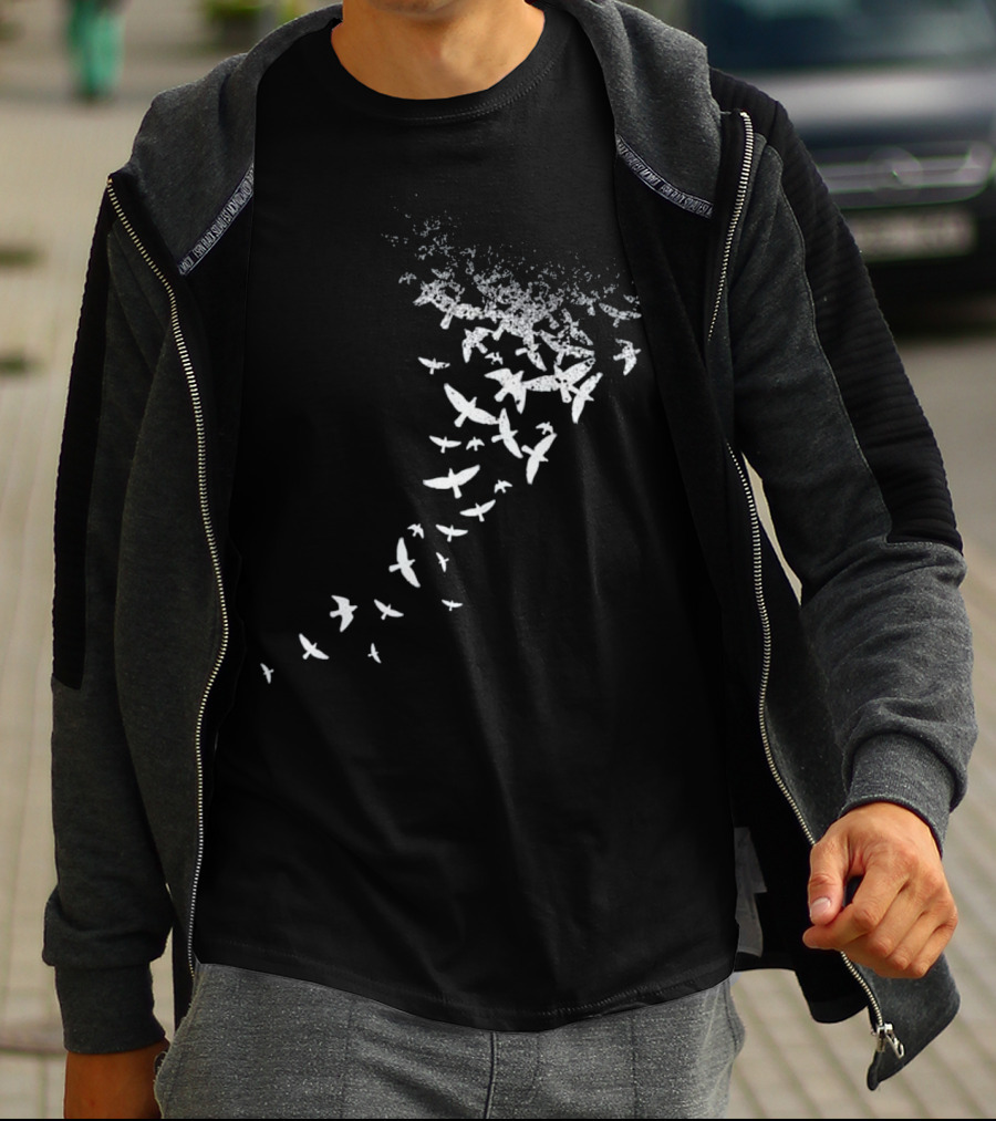 Birds In Flight Silhouette Pattern Flock T-Shirt