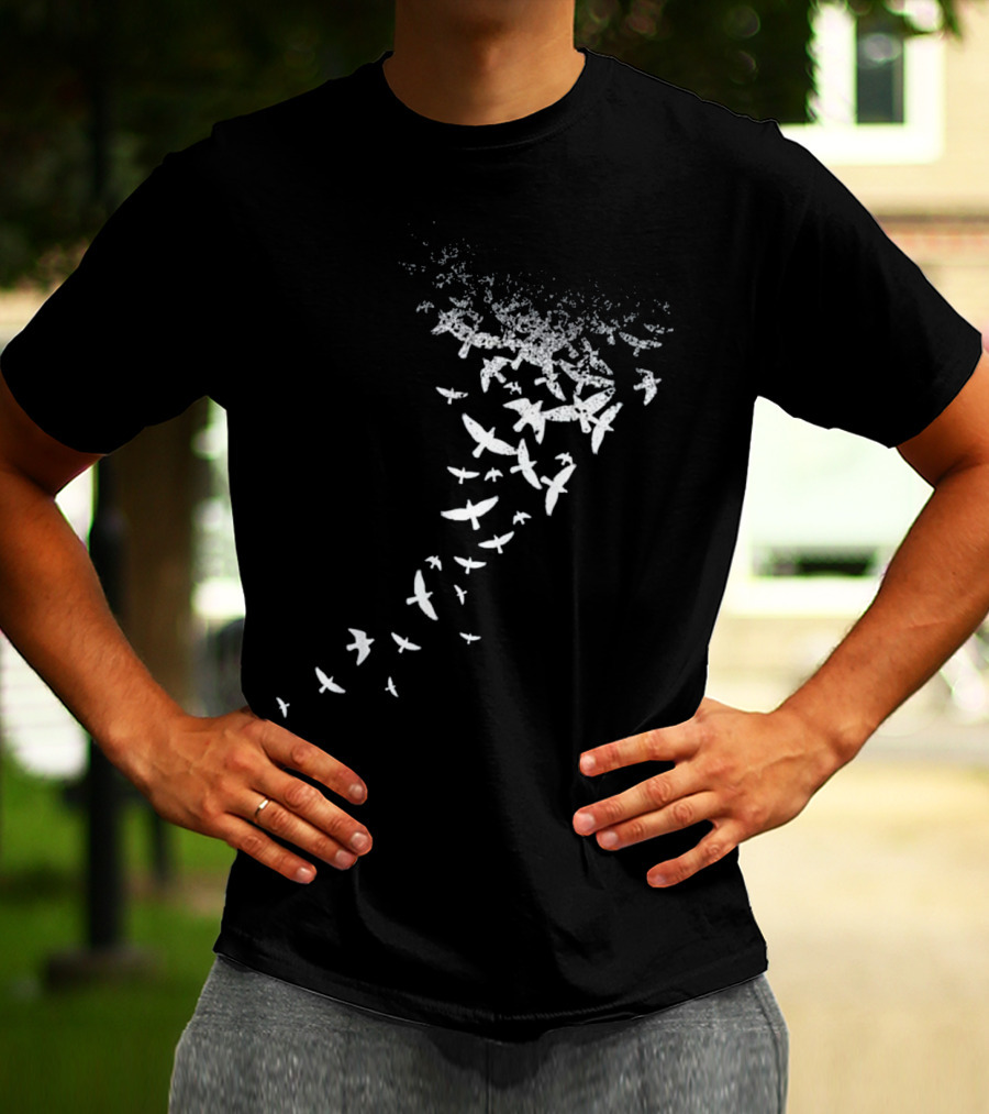Birds In Flight Silhouette Pattern Flock T-Shirt