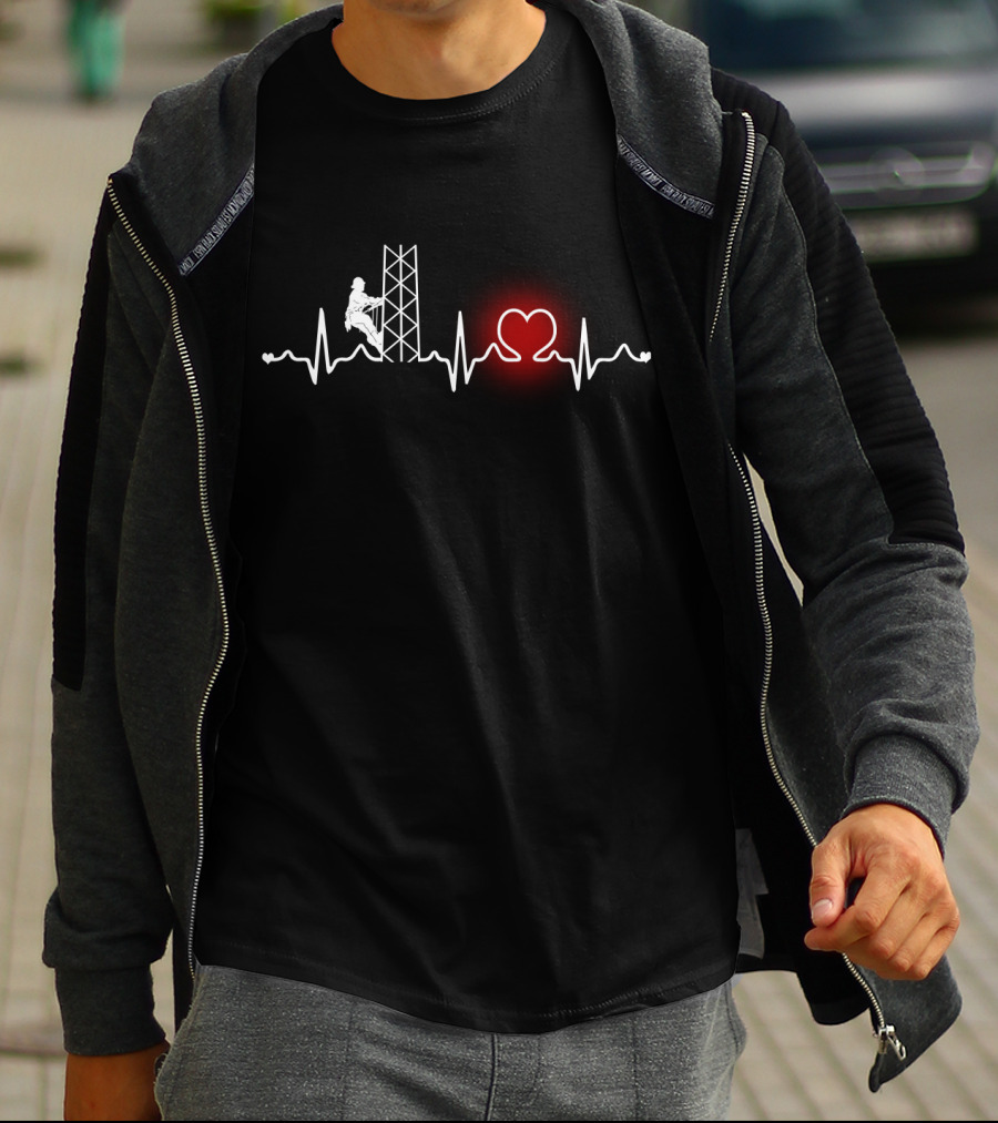 Heartbeat Tower Climber Heartbeat Line With Climber And Heart T-Shirt