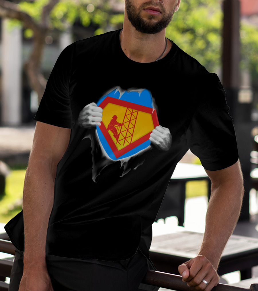 Tower Climber Superhero Symbol Burst Open T-Shirt