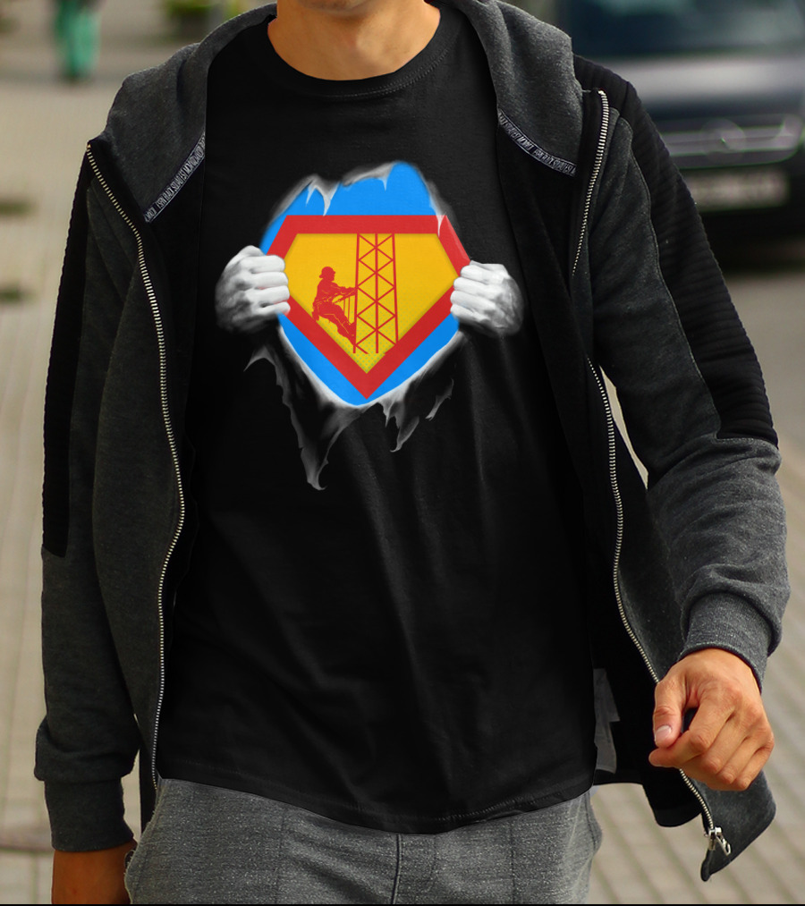 Tower Climber Superhero Symbol Burst Open T-Shirt