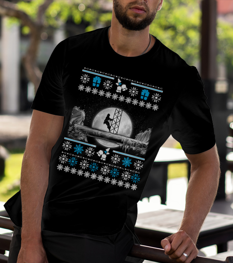 Ugly Merry Christmas Tower Climber Moonlit Winter Wonderland T-Shirt