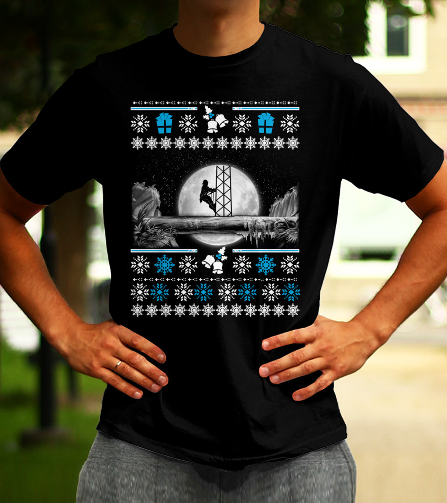 Ugly Merry Christmas Tower Climber Moonlit Winter Wonderland T-Shirt