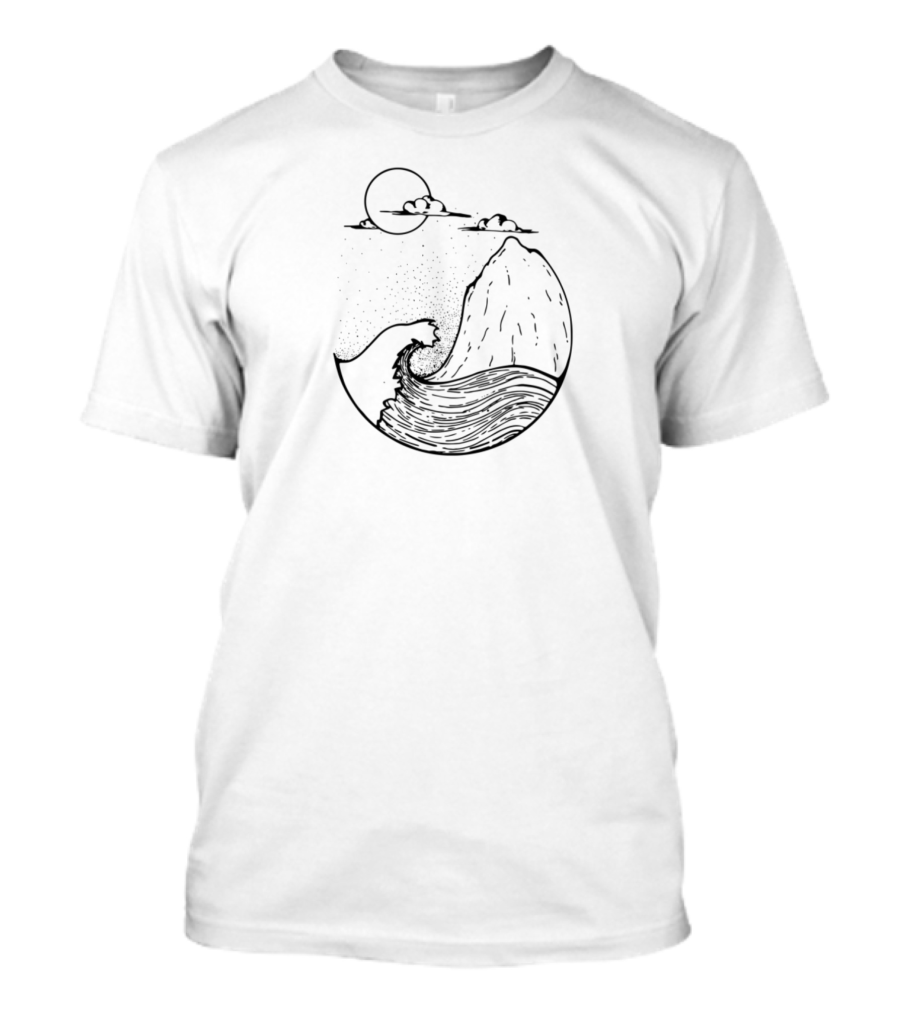 Great Wave Meets Mountain Under Crescent Moon Ocean Scene T-Shirt