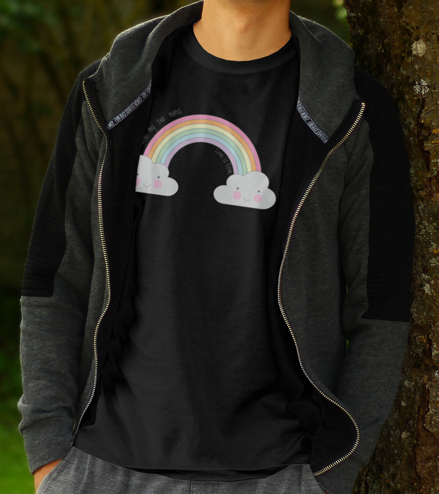 I Love My Two Mums Love Is Love Pastel Rainbow Cloud Face T-Shirt