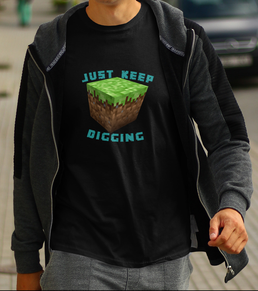 Just Keep Digging Minecraft-Inspired Grass Block T-Shirt