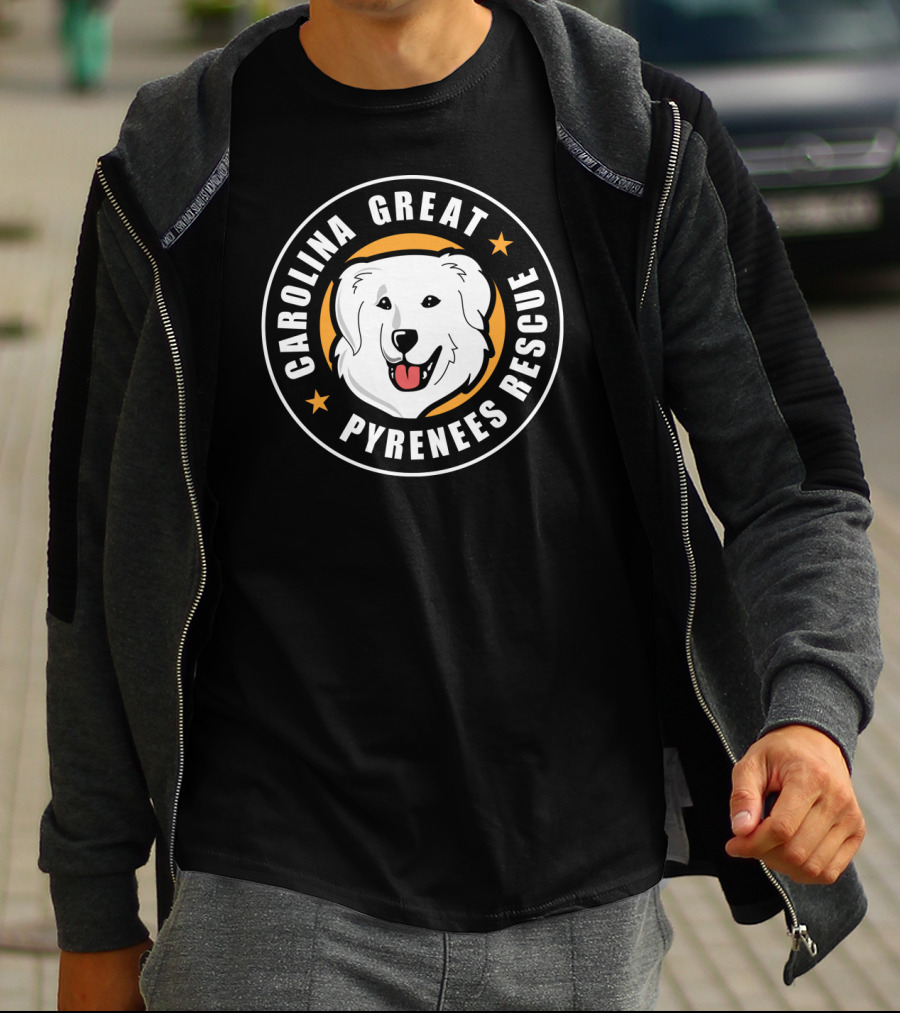 Carolina Great Pyrenees Rescue Circular Dog Emblem With Stars T-Shirt