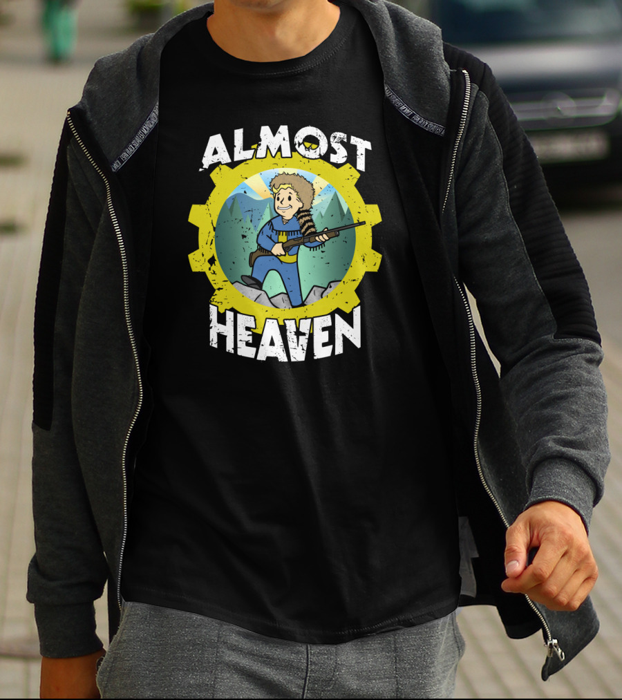 Almost Heaven Vault Boy Dressed As Davy Crockett In Fallout Gear T-Shirt