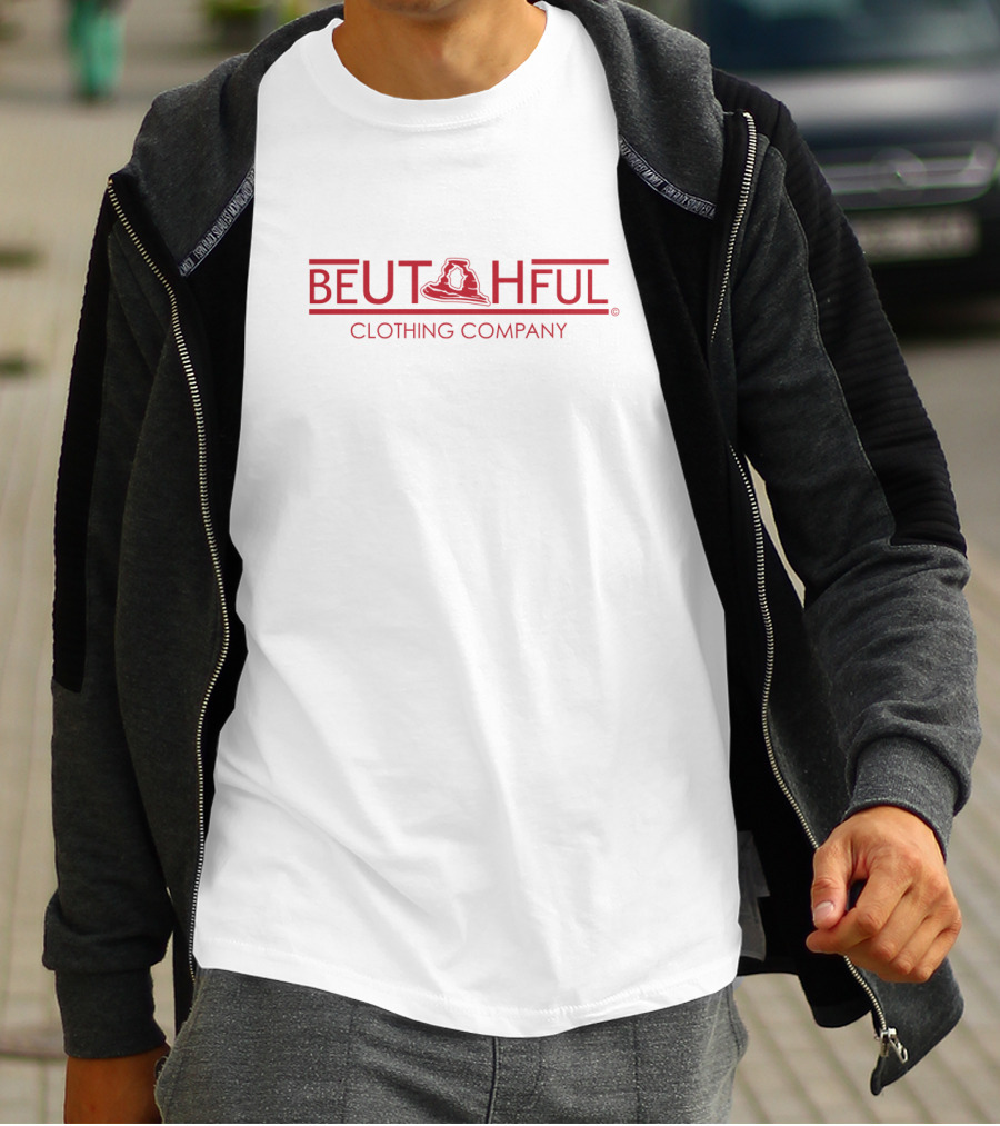 BeUtahFul Clothing Company Red Utah Icon Text T-Shirt