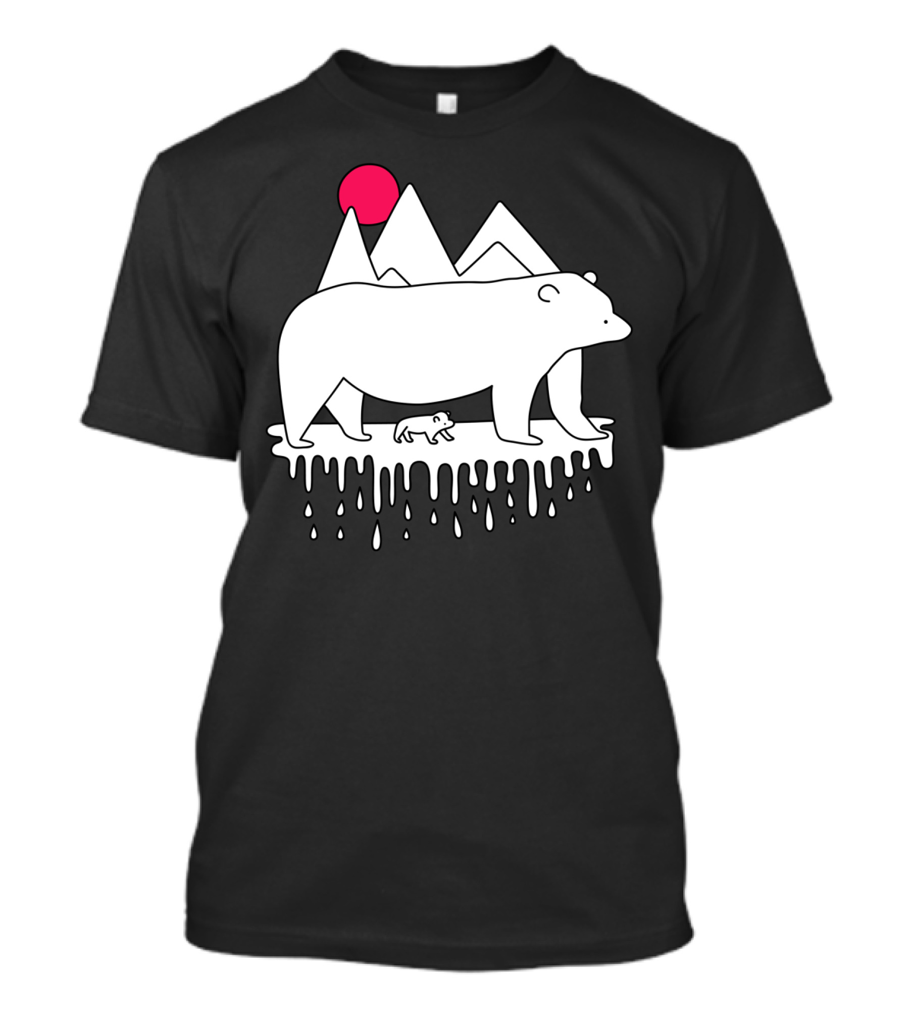 Polar Bear Family Dripping Ice Mountains Red Sun Scene T-Shirt