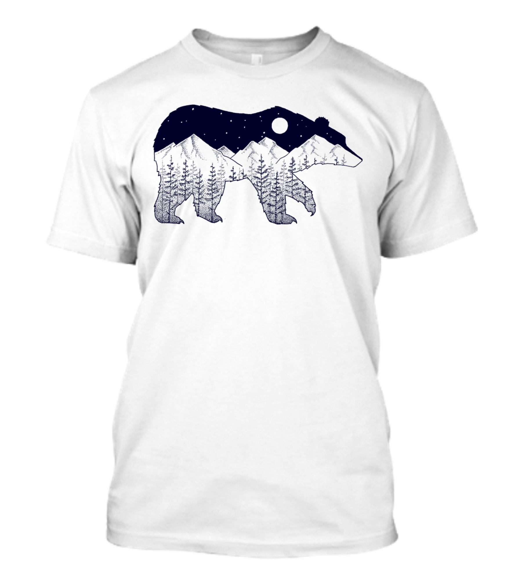 Ursa Major Bear Silhouette With Mountain And Night Sky Scene T-Shirt