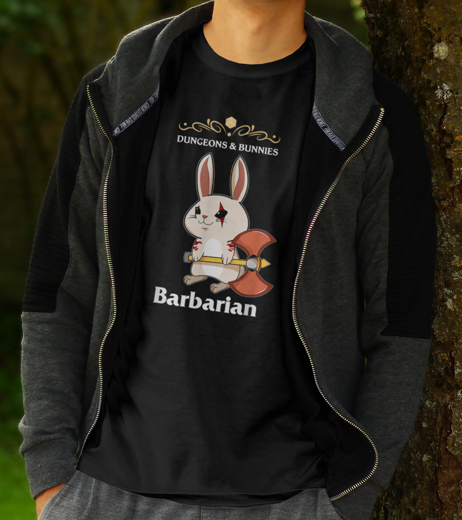 Dungeons And Bunnies Barbarian With Axe And Rune Symbols T-Shirt