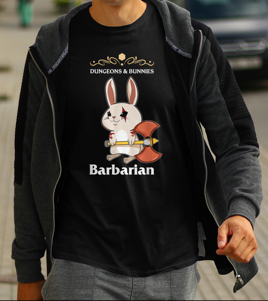 Dungeons And Bunnies Barbarian With Axe And Rune Symbols T-Shirt