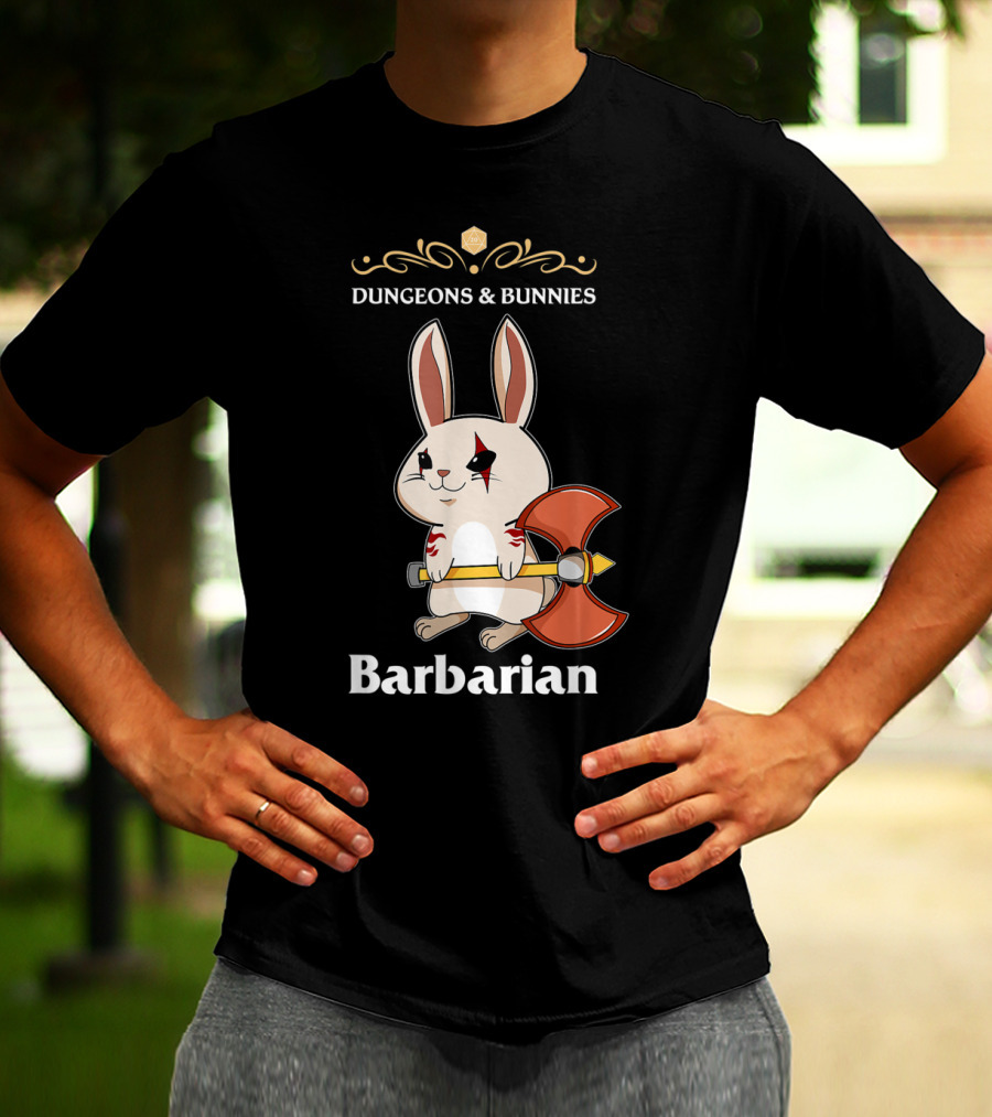 Dungeons And Bunnies Barbarian With Axe And Rune Symbols T-Shirt
