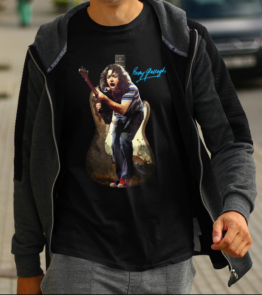 Rory Gallagher Signature Guitar Performance Art On Rogallead T-Shirt