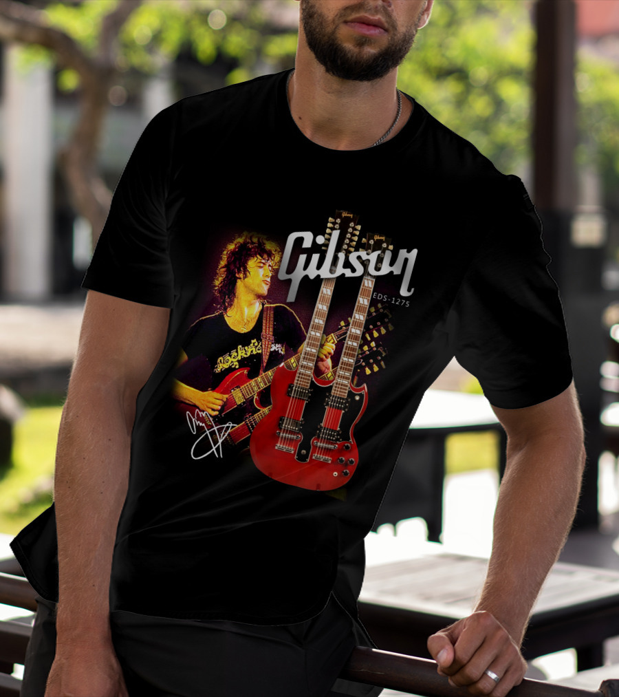 Gibson EDS-1275 Ajimmypage Signature Double Neck Guitar Music Scene T-Shirt