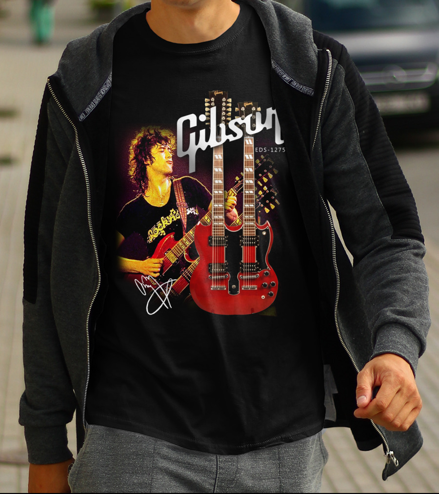 Gibson EDS-1275 Ajimmypage Signature Double Neck Guitar Music Scene T-Shirt