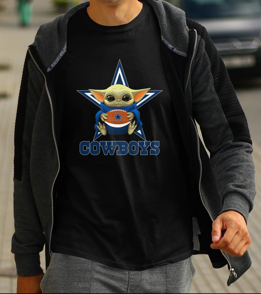 Cowboys Fan Baby Yoda Holding Football Star T-Shirt